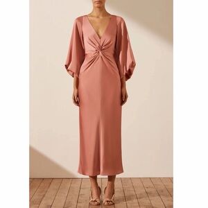Shona Joy Luxe Balloon Sleeve Knot Front Midi Dress in Rose size 6 Prom Wedding